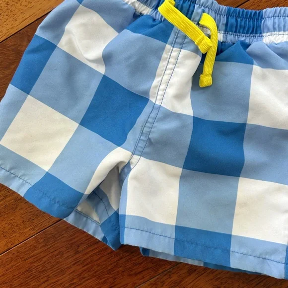 Primary Green Rash Guard and Blue Checkered Swim Shorts - Picture 2 of 2